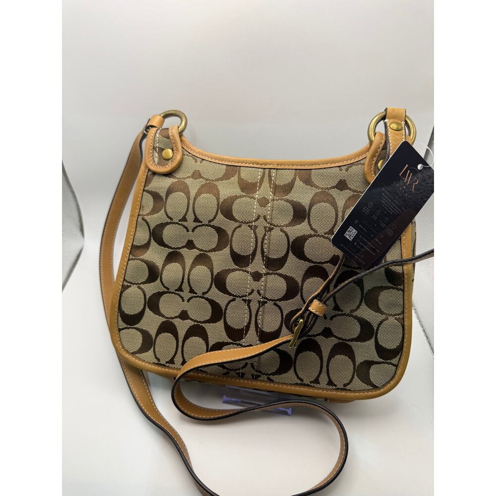 Coach Signature Canvas Shoulder Bag – Khaki/Tan | Turn-Lock Flap - Picture 2 of 9
